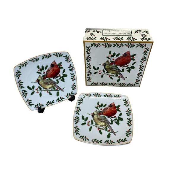 Livingquarters Set Of 4 Square Holiday Cardinal Plates 8.5" Microwave & Dishwash - Picture 2 of 6